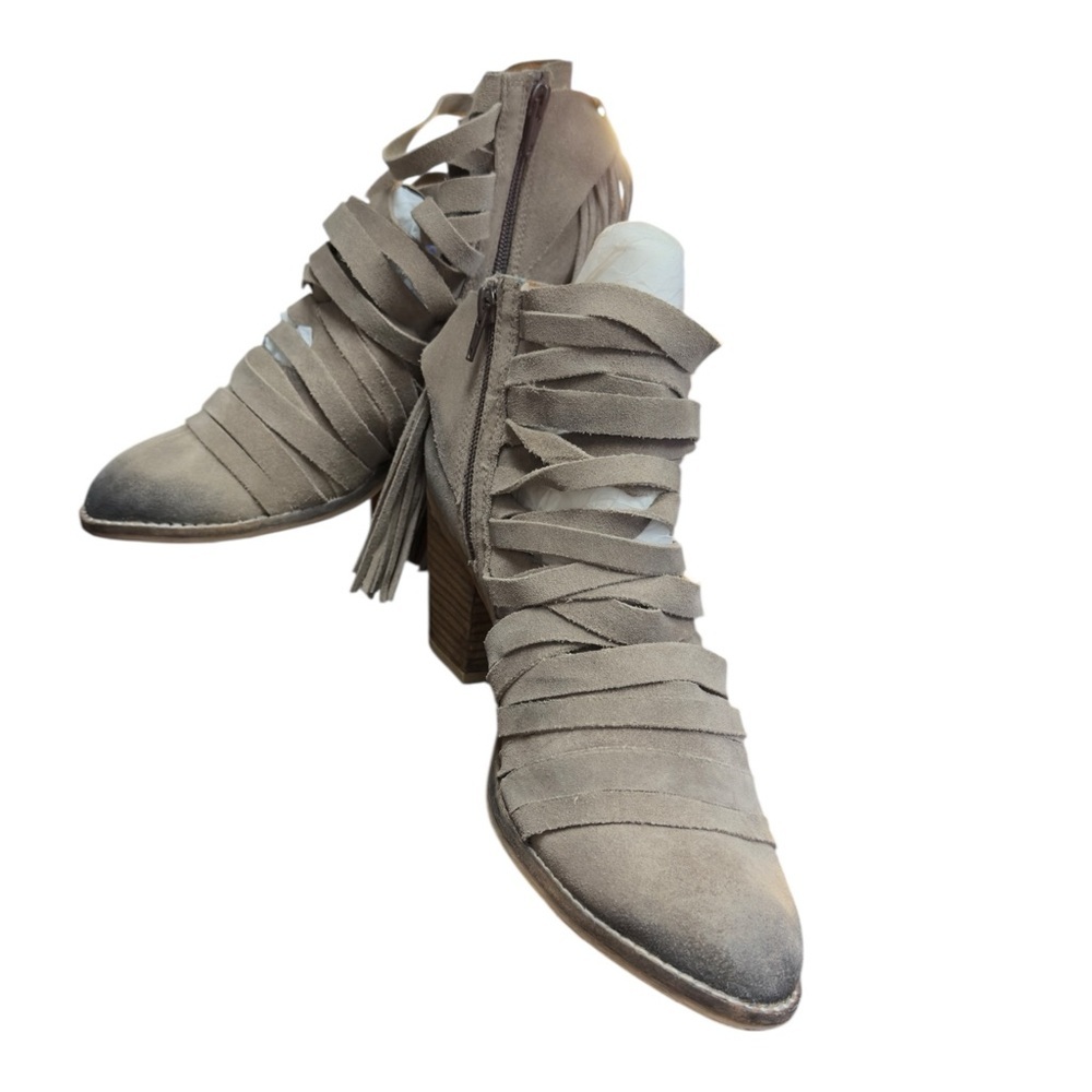 Jeffery Campbell Leather Strappy Boho Western Festival Fringed Boots